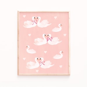 Láminas de pájaros enamorados, láminas para el día de San Valentín, cuadros de cisnes, arte mural hecho a mano, pinturas de animales tiernos, láminas de cisnes