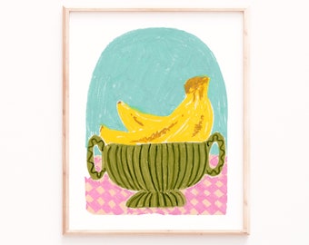Banana Bowl Art Print: Colorful Kitchen Wall Decor