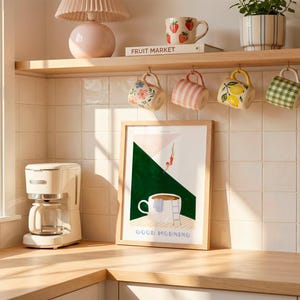 Impresión artística de café divertido: buceador chapoteando en colores pastel