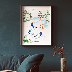 Pond Hockey Art Print, Canadiana Paintings, Canadian Prints, Hockey Gifts, Gift for him image 4