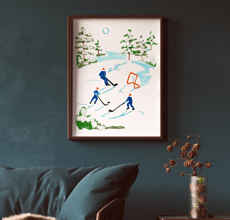 Pond Hockey Art Print, Canadiana Paintings, Canadian Prints, Hockey Gifts, Gift for him image 4