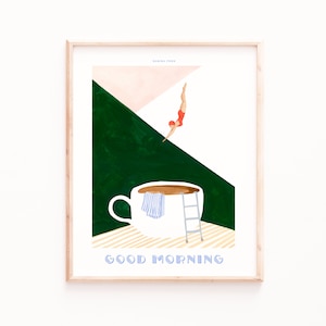 Kaffee Taucher Poster Druck, Guten Morgen Kaffee, Retro Taucher Kunst, Küchen Wandkunst, Kaffee Station Kunst, Art Deco Drucke, Kaffee Liebhaber Geschenke