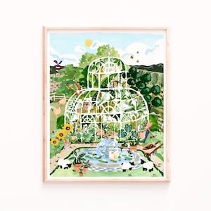 Gewächshaus-Garten-Kunstdruck, Garten-Frühlings-Aquarell, Kinderzimmer-Wandkunst, botanische Tiere-Kunstwerk, Neugeborene-Geschenke, Baby-Dusche-Geschenk