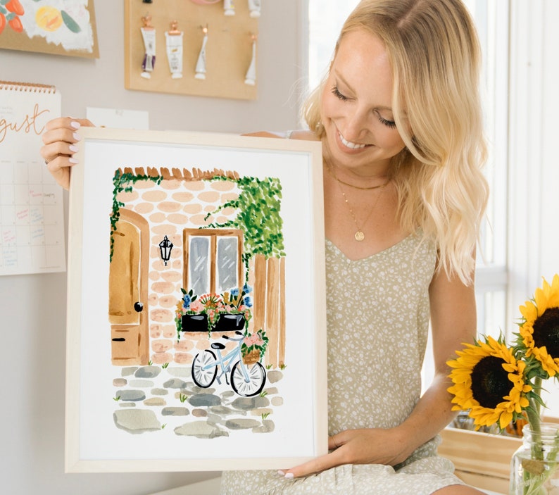 PRINTABLE Cute House Print, Summer Chic Wall Art, Bicycle and Flowers, Kitchen Wall Art, Bedroom Wall Art, Home Office Print, Parisian image 5