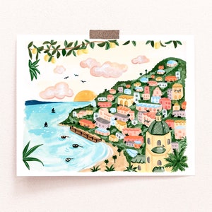 Positano Art Print: Amalfi Coast Scene - Hand Painted Gouache image 3