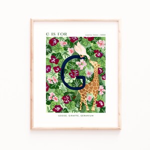 G Art Print, Impresiones del alfabeto, Arte alfabético de la pared, Decoración de guardería, Impresiones de guardería, Habitación para bebés, Habitación para niños, Impresiones de cartas, Animales, Carta