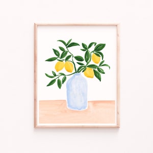 Zitronen Druck, Obst und Botanische Aquarell Malerei, Küche Wandkunst, Zitrone Illustration, Küchen Dekor, Garten Zitronenbaum Obst Druck