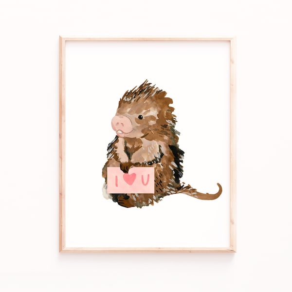 Porcupine Love Print, Valentine's Day Prints, Handmade Wall Art, Cute Animal Paintings