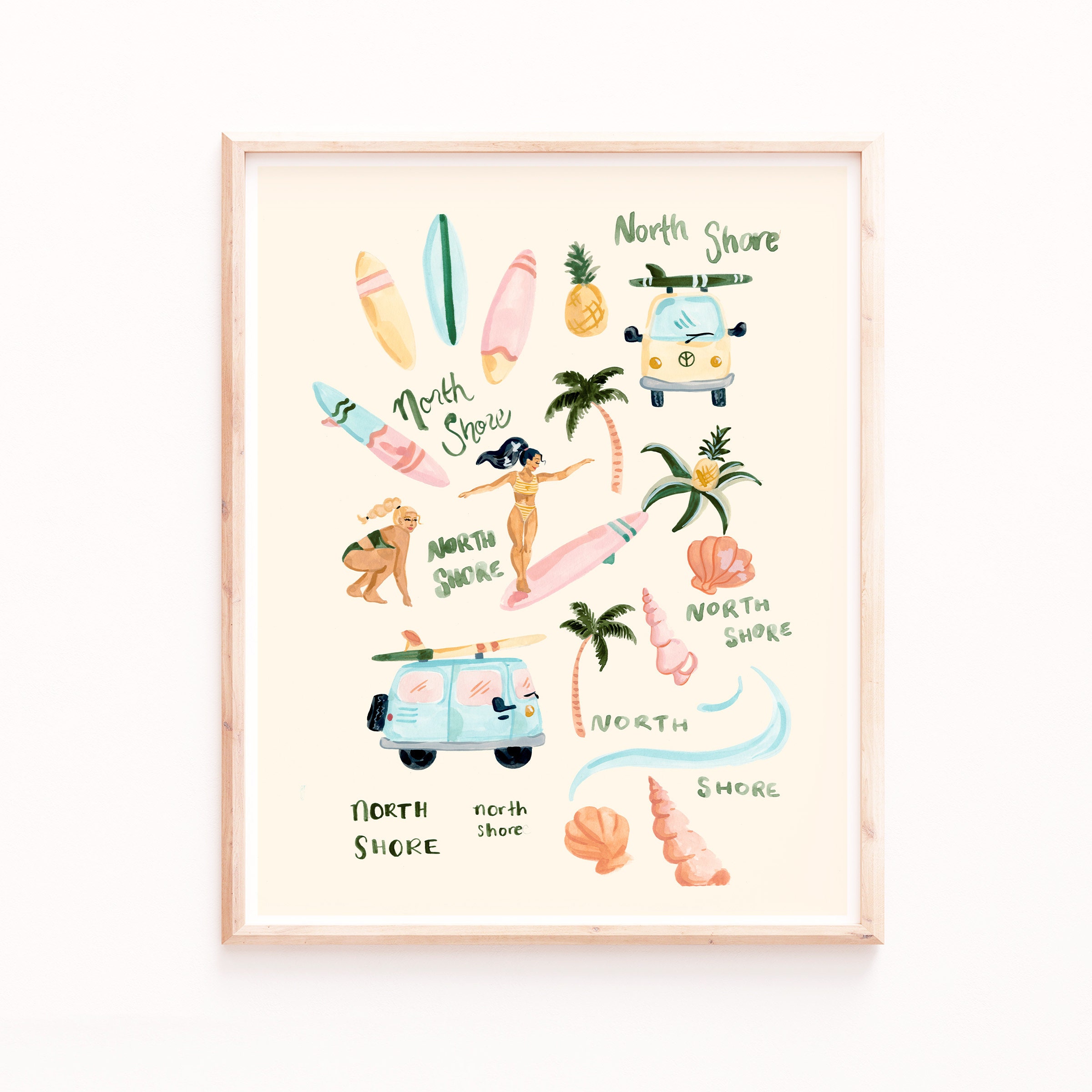 North Shore Print, Tropical Wall Art, Hawaii Decor, Surf Prints, Surfer Aesthetic