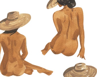 PRINTABLE Figure Studies Art Print, Nude Portrait Watercolor, Feminine Minimalist Boho Painting, Sabina Fenn Illustration