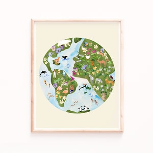 Earth Art Print, Animal Wall Art, Planet Print, Botanical Wall Art, Earth Day Art, Painting Wall Decor, Nursery Art, Bedroom Wall Art