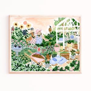 Ladies Who Garden Kunstdruck, Botanische Wandkunst, Geschenke für Mama, Geschenk für Oma, Gartenliebhaber Geschenk
