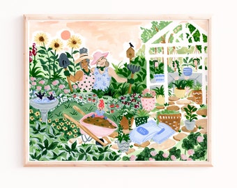 Ladies Who Garden Art Print, Botanical Wall Art, Gifts for Mom, Gift for Grandma, Gardening Lover Present