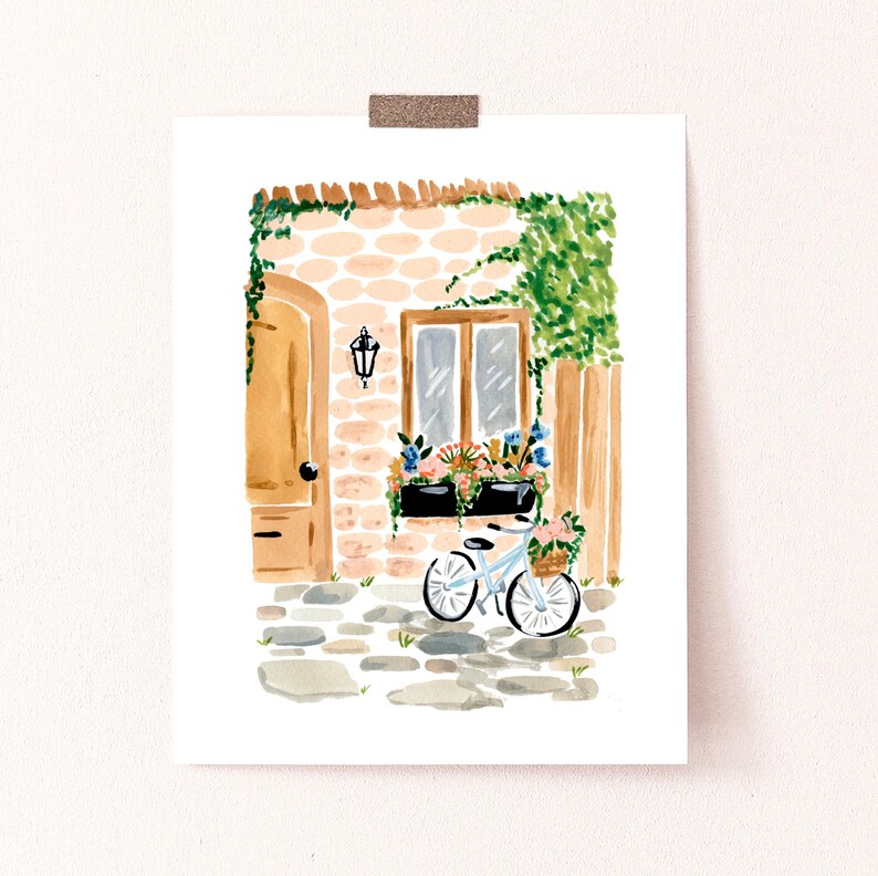 PRINTABLE Cute House Print, Summer Chic Wall Art, Bicycle and Flowers, Kitchen Wall Art, Bedroom Wall Art, Home Office Print, Parisian image 4