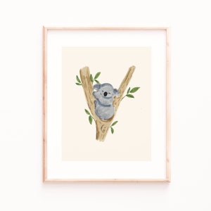 Koala Art Print, Decoración de habitaciones para niños, Animal Wall Art, Pinturas de animales, Carteles neutros, Arte beige, Impresiones de arte de guardería