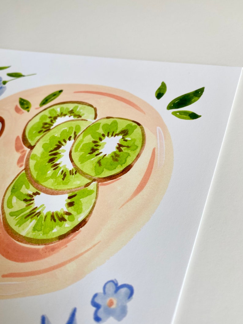 Kiwis and Coffee Art Print, Fruit and Flowers Bananas Gouache Painting, Perfect for kitchen dining room, Sabina Fenn Illustration image 4