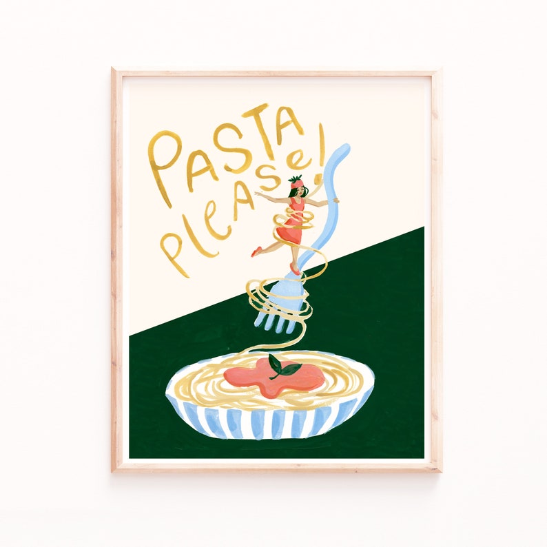 Pasta Poster Print, Modern Kitchen Wall Art, Pasta Lover Gifts, Dining Room Decor, Modern Retro Prints image 1