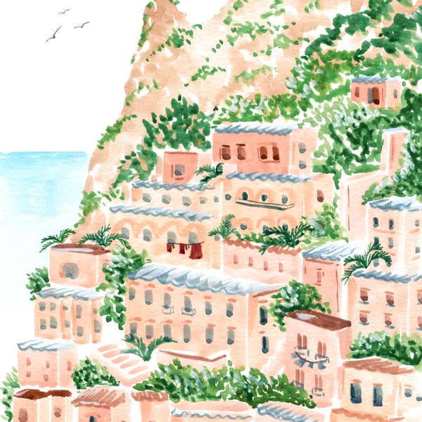 PRINTABLE Italian Shore Wall Art / Amalfi Coast Watercolor Print / Travel Wall Art Office Living Room Bedroom / Nautical Beach / Sabina Fenn