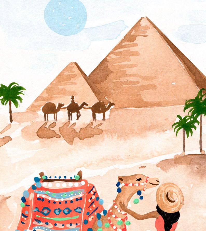 Cairo Art Print Egypt Art Desert Painting Travel Art Print Women and Animals Watercolor Camels Neutral Wall Art Sabina Fenn