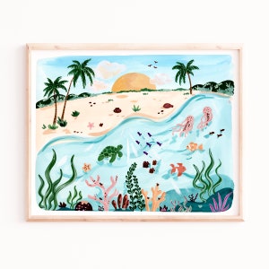 Underwater Print, Ocean Wall Art, Under the Sea, Illustration, Bathroom Prints, Kids Room Decor, Tropical Art Prints, Sabina Fenn, Beach Art image 1