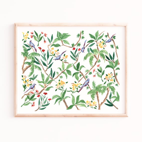 Watercolor Jungle Birds Print: Tropical Wall Decor (Unframed)