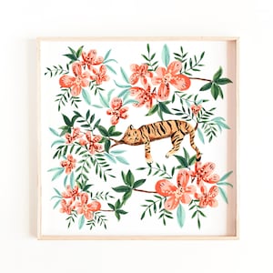 Tiger Art Print: Floral Botanical Watercolor Animal Decor
