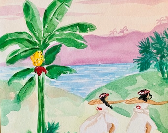 ORIGINAL Island Dancers Watercolor painting by Sabina Fenn