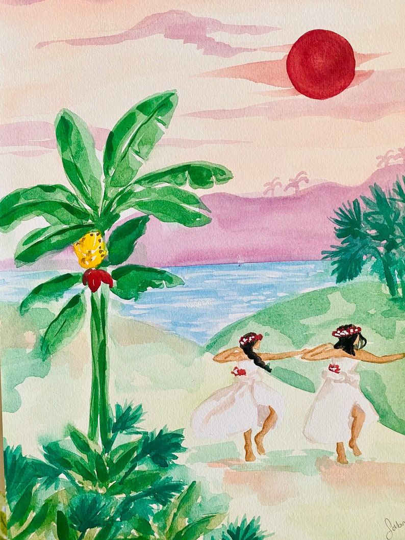 ORIGINAL Island Dancers Watercolor painting by Sabina Fenn image 1