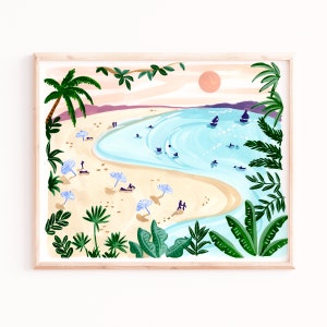 Beach Art Print / Sunset Ocean Print / Tropical Wall Art / Office Living Room Bedroom / Nautical Beach / sun umbrellas / Sabina Fenn