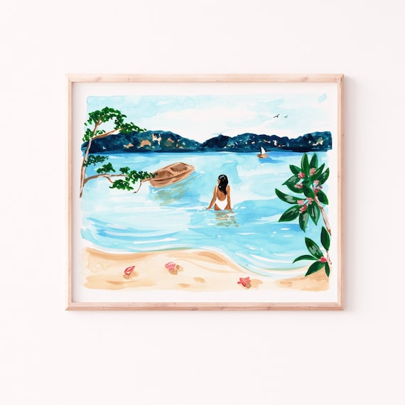 Costa Rica Watercolor Art Print, Nacascolo Beach - Etsy