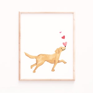 Golden Retriever Valentine Print, Valentine's Day Prints, Handmade Wall Art, Cute Animal Paintings, Yellow Labrador