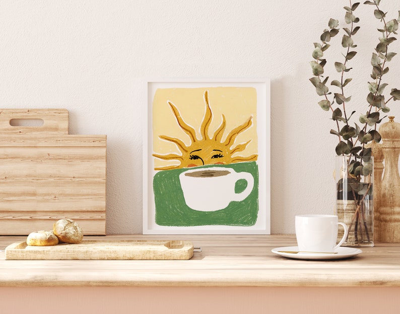 Coffee Sunshine Poster Print, Coffee Bar Prints, Retro Wall Art, Kitchen Art, Coffee Station Art, Art Deco Prints, Coffee Lover Gifts zdjęcie 2