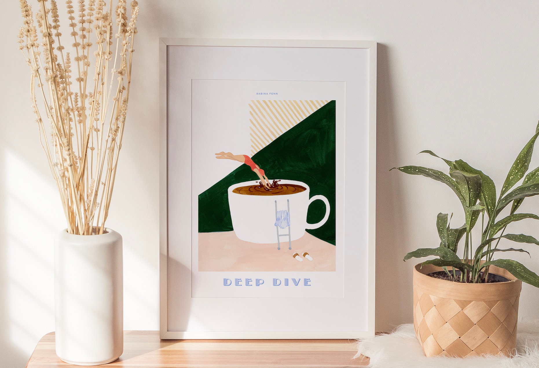 Art Deco Coffee Diver Print - Watercolor Style Kitchen Decor - Etsy