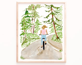Biking Print, Nature Wall Art, Bicycle Painting, Watercolor, Sabina Fenn