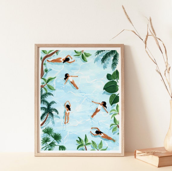 Ocean Dream Art Print - Tropical Women and Botanical Waves