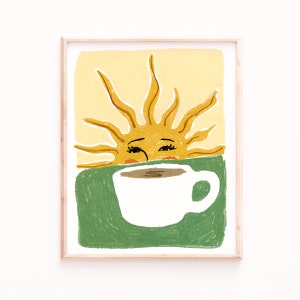 Coffee Sunshine Poster Print, Coffee Bar Prints, Retro Wall Art, Kitchen Art, Coffee Station Art, Art Deco Prints, Coffee Lover Gifts zdjęcie 1