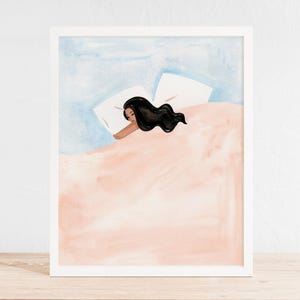 Sleeping Woman Wall Art: Relaxing Pastel Bedroom Print