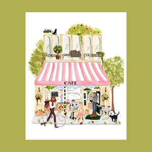 Paris Fall Coffee Shop Art Print | Cozy Autumn-Inspired Wall Decor | Charming French Cafe Illustration | Cute Watercolor Prints