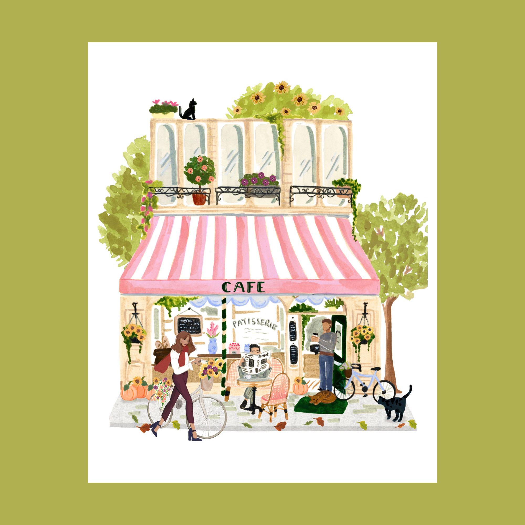 マリオ・パッソーニ作 「Café De Paris」(油絵) マリオ・パッソーニ作