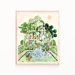Gewächshaus Garten Kunstdruck - Gartenarbeit Frühlingskunst - Friedliches botanisches tropisches Kunstwerk - Aquarell Gouache, physischer Kunstdruck