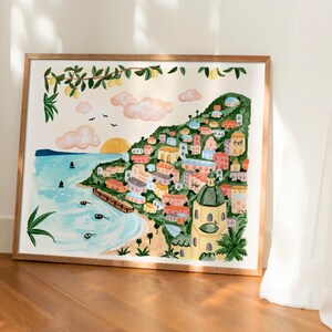 Positano Art Print: Amalfi Coast Scene - Hand Painted Gouache image 4