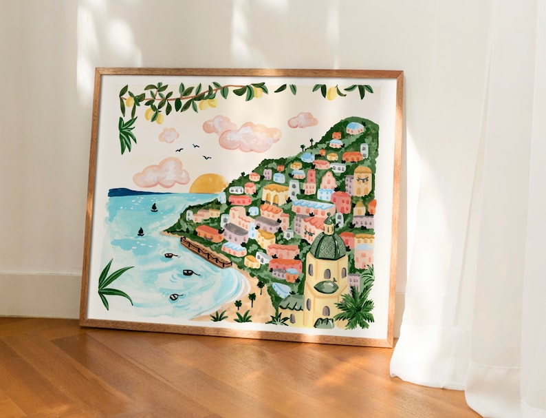 Positano Art Print: Amalfi Coast Scene - Hand Painted Gouache image 4