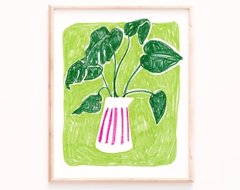 Monstera Art Print, Modern Poster Wall Art, Living Room Paintings, Green Prints, House Plant Botanical Posters, Sabina Fenn