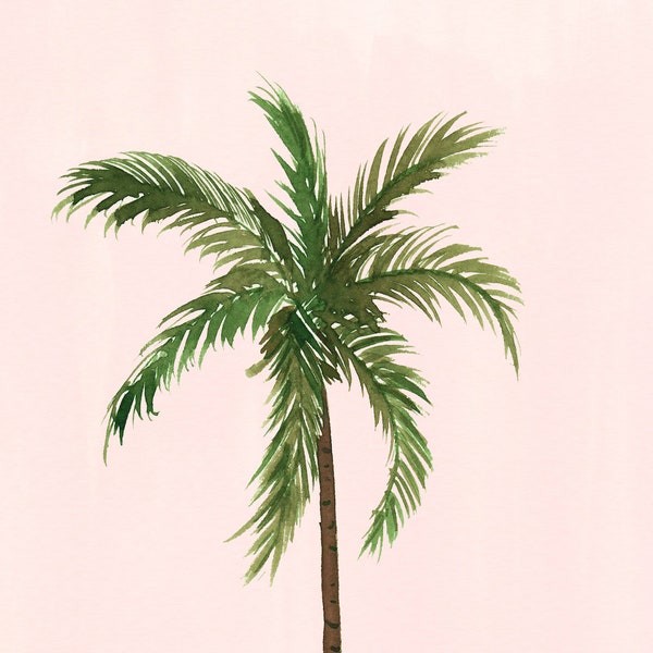 Palm Tree Art Print - Sabina Fenn Illustration - Tropical Artwork - Aquarelle Wall Decor - Minimal Simple Pink Green Botanical Painting