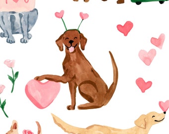 PRINTABLE Valentine's Day Art Print, Dogs Valentine, Classroom Decor, Valentine's Wall Art, Watercolor Valentines Dogs, Valentines Decor