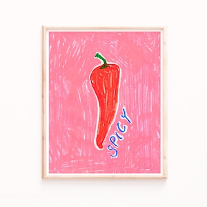 Spicy Chili Pepper Print, Modern kitchen Wall Art, Chilli Pepper Prints, Food Posters, Bright Kitchen Decor