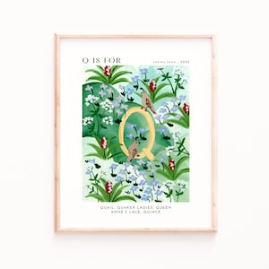 Monograma Q Art Print, Impresiones del alfabeto, Arte de pared alfabético, Decoración de guardería, Impresiones de guardería, Habitación para bebés, Habitación para niños, Impresiones de letras, Animales