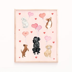 Valentines Day Art Print, Valentine's Day Prints, Dogs Painting, Handmade Wall Art, Cute Animal Paintings, Dog Prints