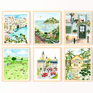 Around The World Prints Set, Travel Wall Art, Giclee Print Set, Location Prints, London, Portofino, Puglia, Hawaii, Ireland, Portugal