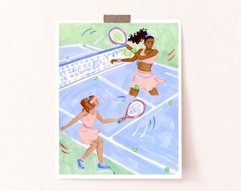 Tennis Girls Art Print, Sport Women Prints, Tennis Gifts for Her, Wall Art Sporty